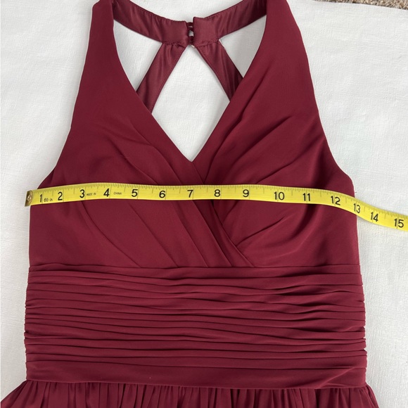 Azazie A-Line Pleated Chiffon Maxi Bridesmaid Dress Burgundy Size 2 - Picture 7 of 11